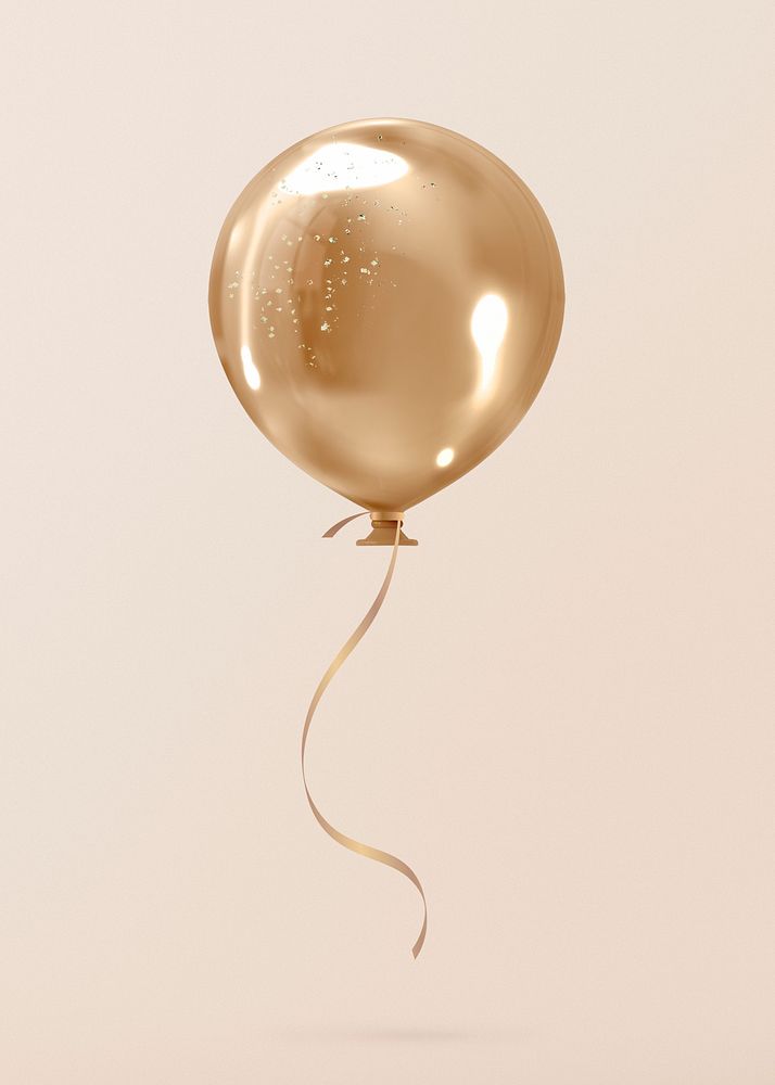 Gold balloon collage element, 3d birthday graphic psd