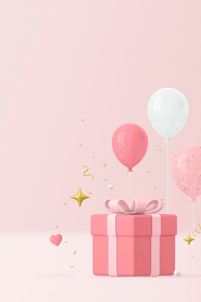 Pink 3d balloon background, birthday graphic