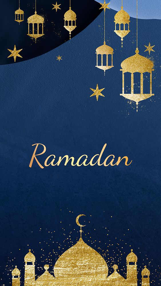 Gold Ramadan Facebook story template, festive design, psd