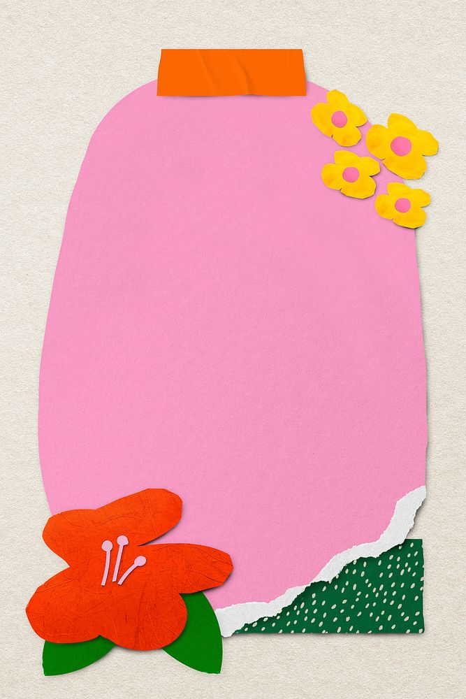 Colorful frame social media banner, paper craft floral design psd