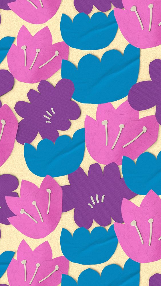 Colorful Phone wallpaper floral pattern, paper craft design