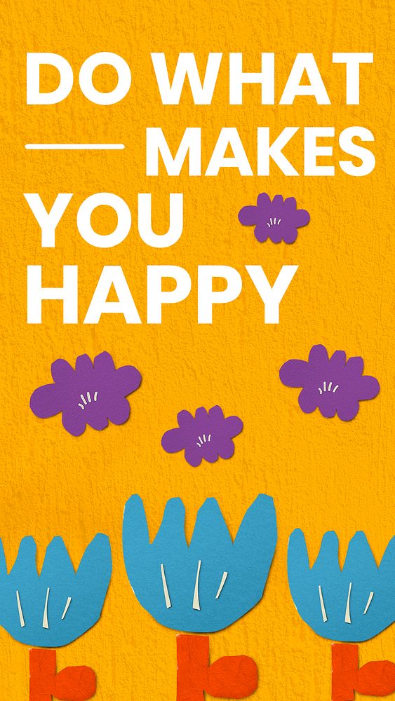 Happiness quote iPhone wallpaper template, colorful flower design psd
