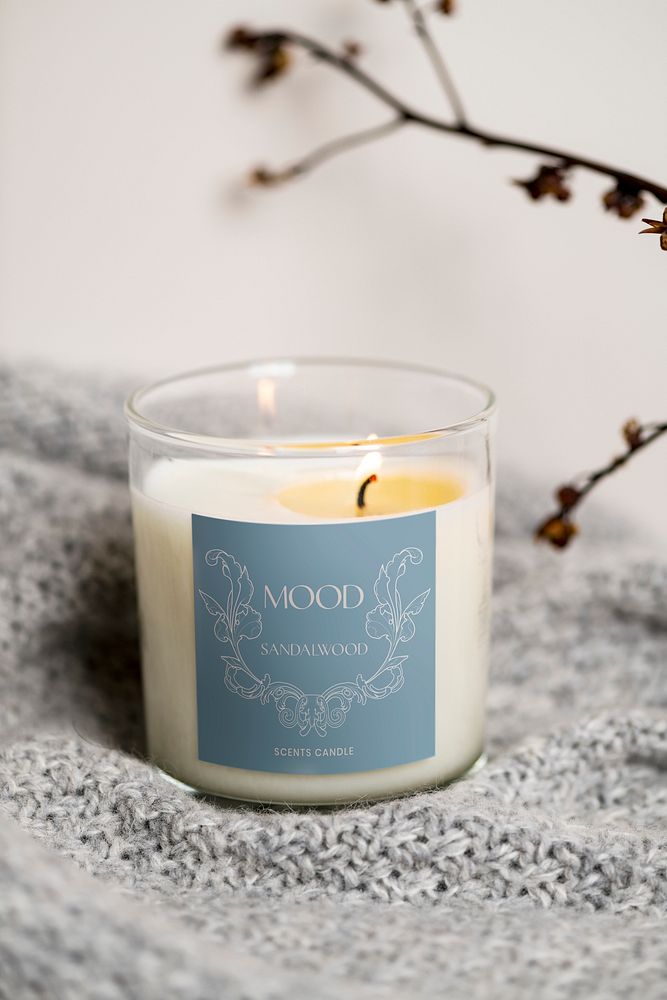 Aroma candle label mockup psd, minimal aesthetic for home decor