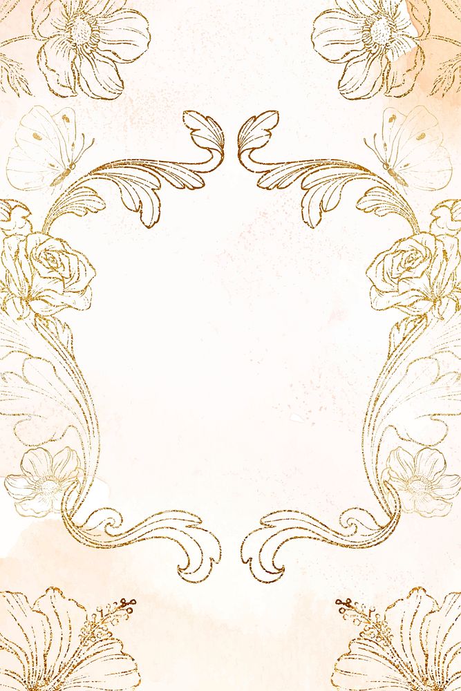 Floral filigree frame, vintage aesthetic graphic vector