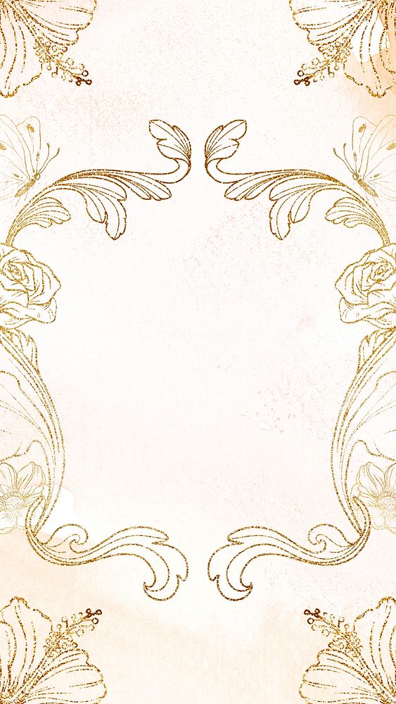 Gold flower frame, botanical graphic
