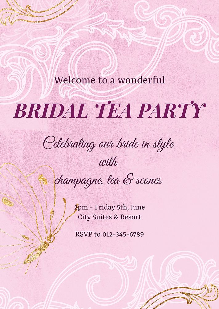 Tea party invitation poster template, filigree design psd