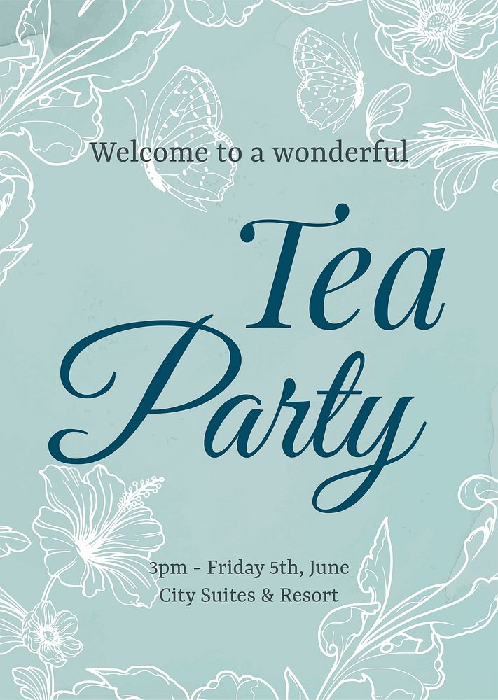 Tea party invitation poster template, acanthus design vector