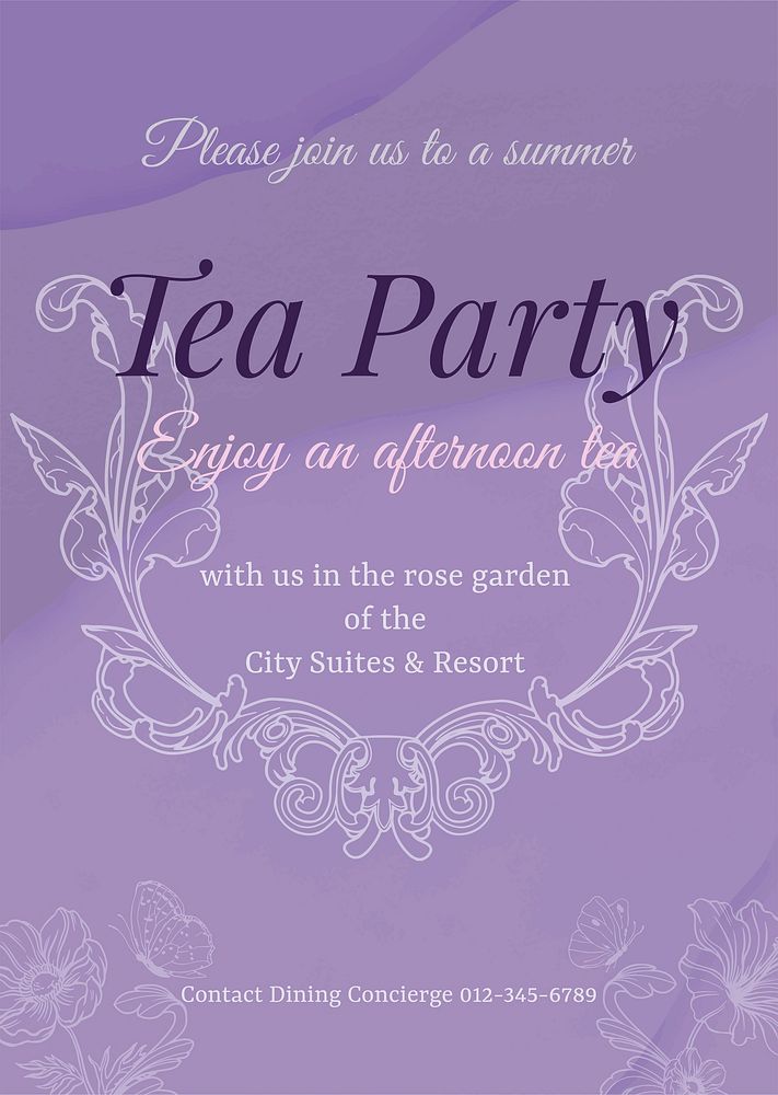 Tea party invitation poster template, acanthus design vector