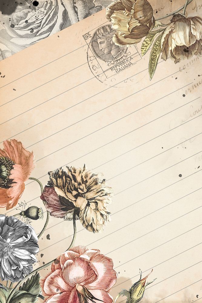 Aesthetic vintage collage digital journal note with flower and bird decorative design background