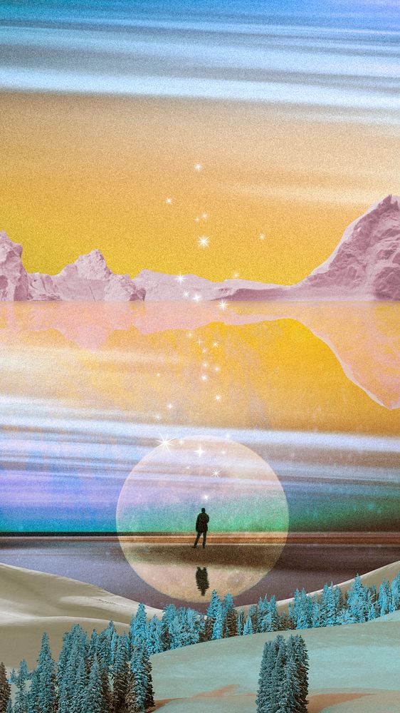 Aesthetic sunset sky iPhone wallpaper, collage art design 