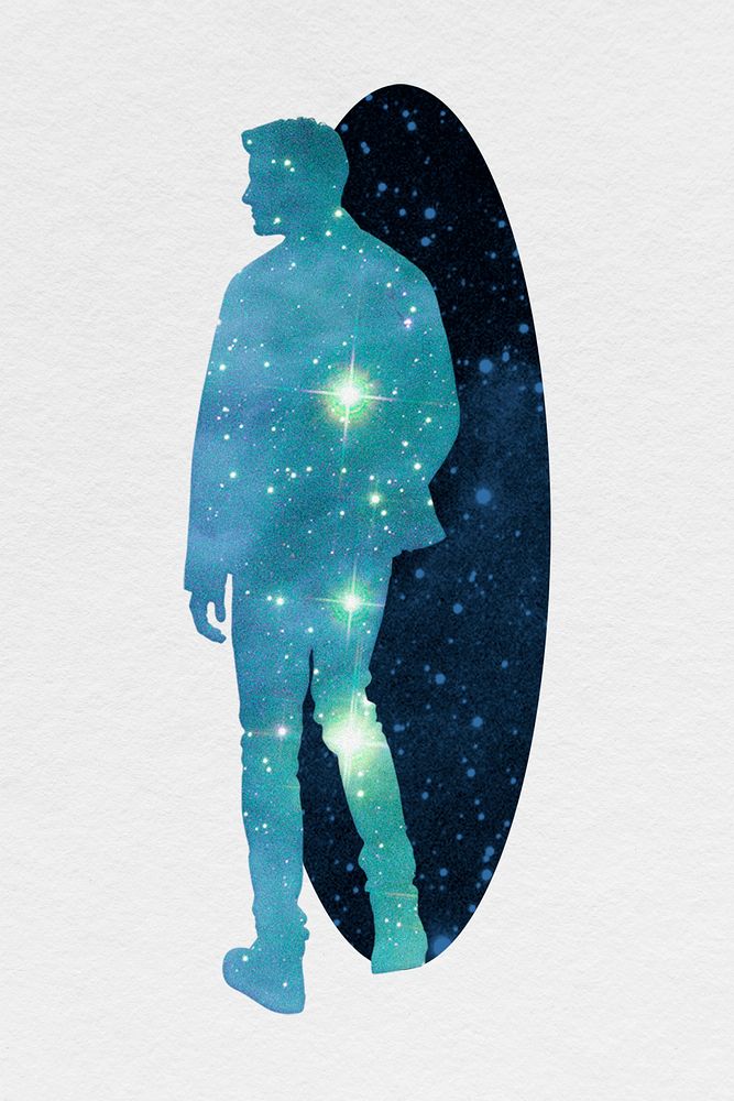 Aesthetic silhouette man isolated, galaxy design psd