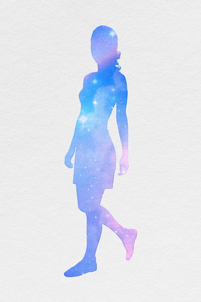Woman holographic silhouette isolated, galaxy  design psd