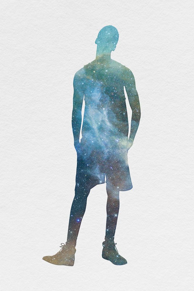 Aesthetic man in silhouette isolated, galaxy design psd