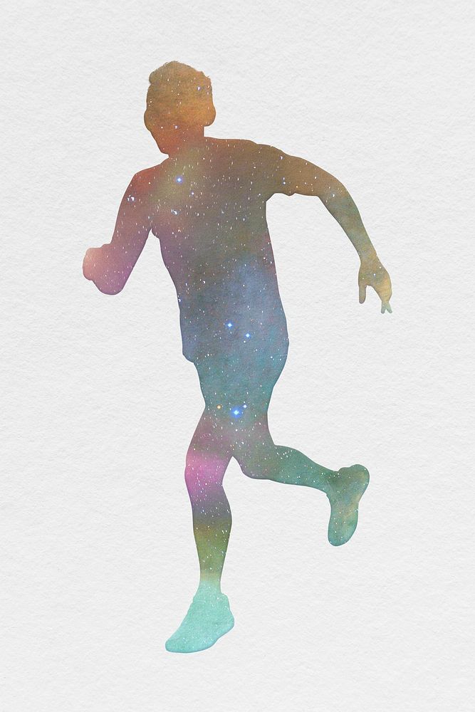 Galaxy man silhouette isolated, holographic design psd