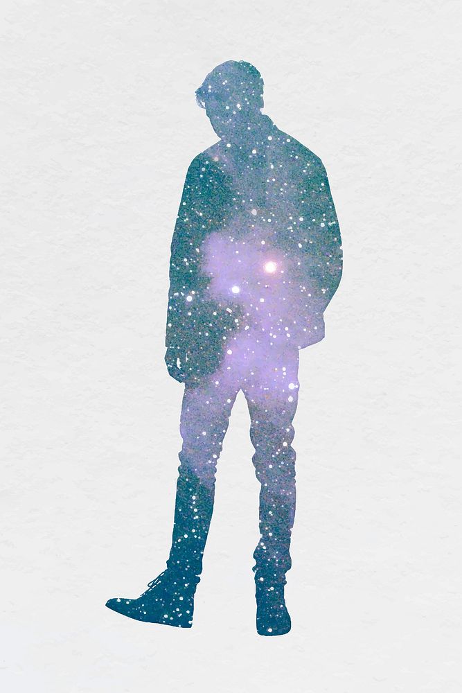 Galaxy man silhouette isolated, bling design vector