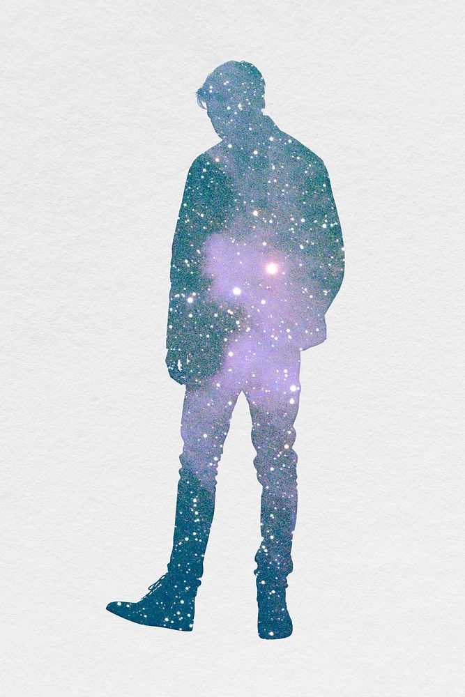 Aesthetic man in silhouette isolated, galaxy design psd