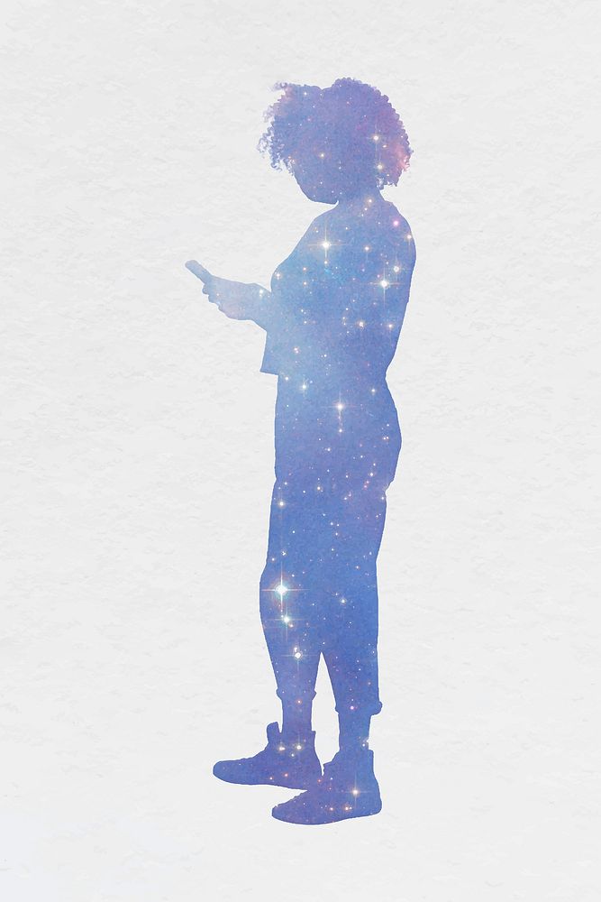 Woman holographic silhouette isolated, galaxy design vector