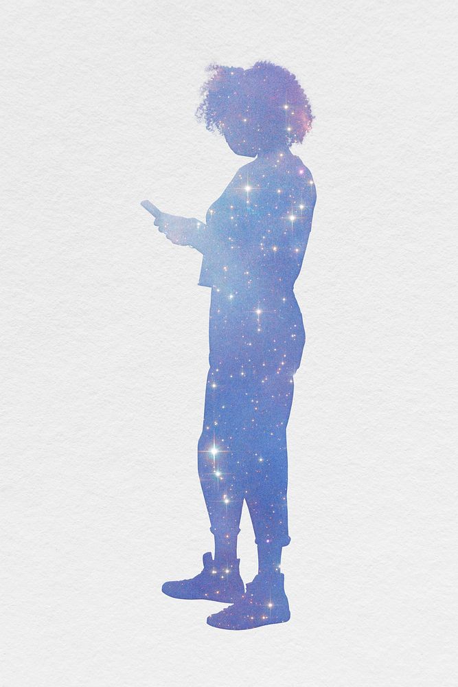 Aesthetic holographic woman isolated, galaxy design psd