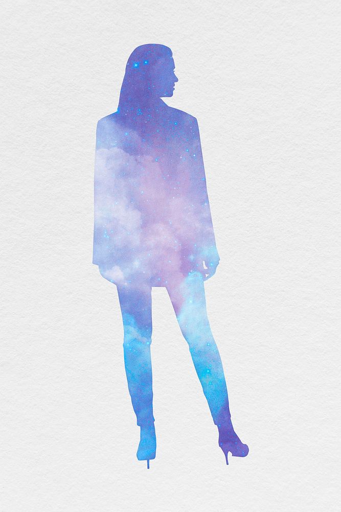 Woman silhouette isolated, galaxy design psd