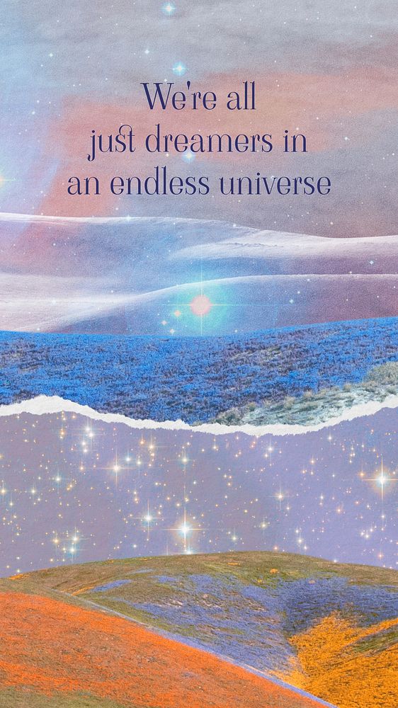 Blue sea collage mobile wallpaper, we're just dreamers in an endless universe