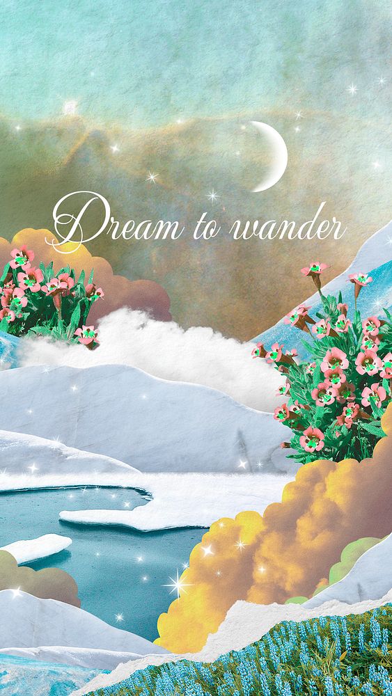 Dreamy landscape instagram story template, abstract collage art psd
