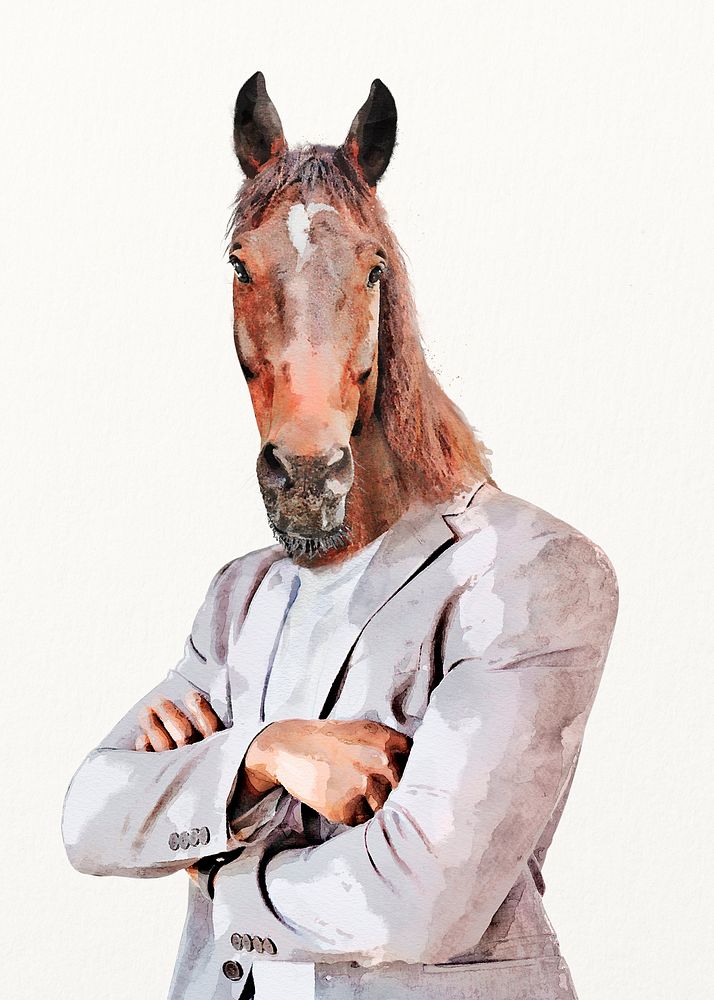 Horse businessman watercolor illustration, business design