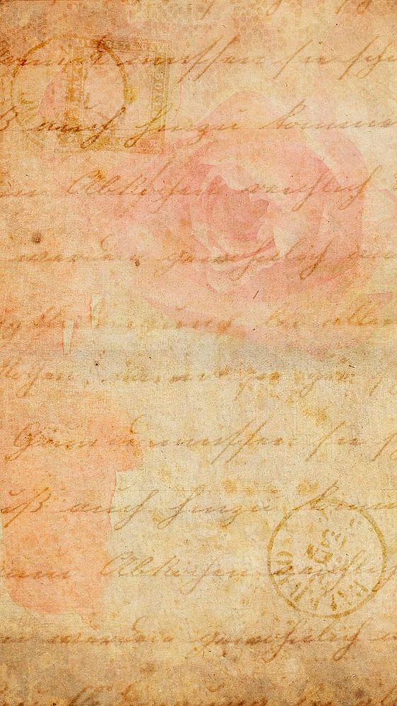 Vintage rose iPhone wallpaper, HD background, paper texture with handwriting