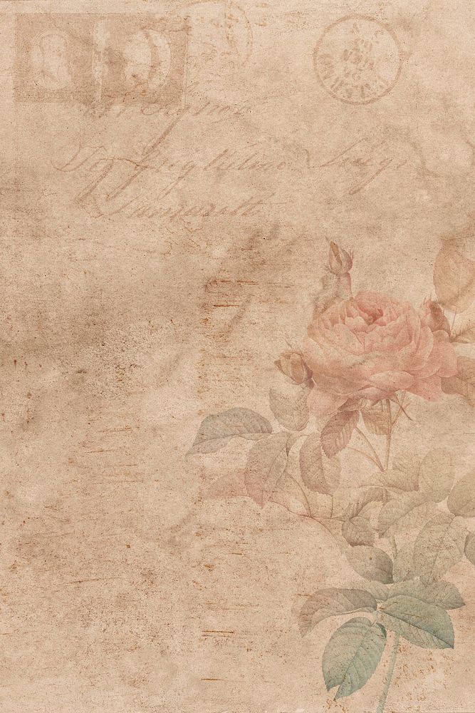 Vintage rose background with handwriting and postmark 