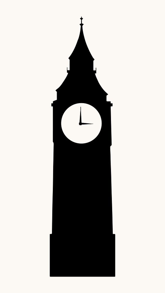 Clock tower silhouette, London's Big Ben, tourist attraction vector