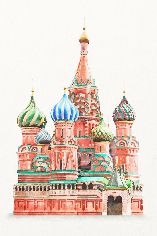 St. Basil's Cathedral watercolor illustration, tourist attraction