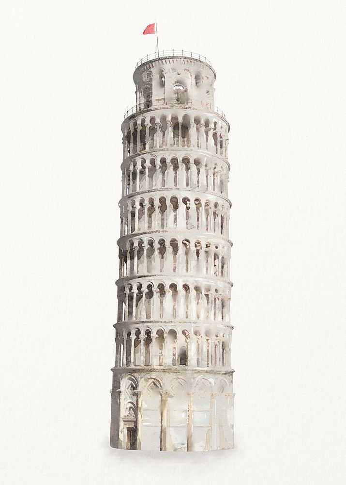Leaning Tower of Pisa watercolor illustration, Italian architecture