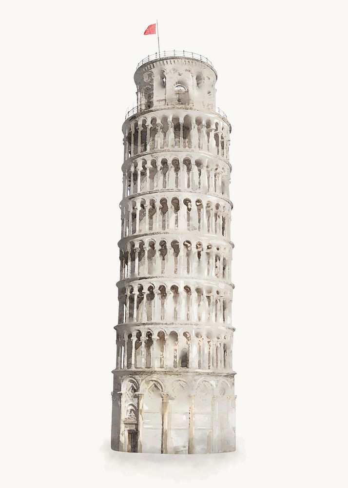 Leaning Tower of Pisa watercolor illustration, Italian architecture vector