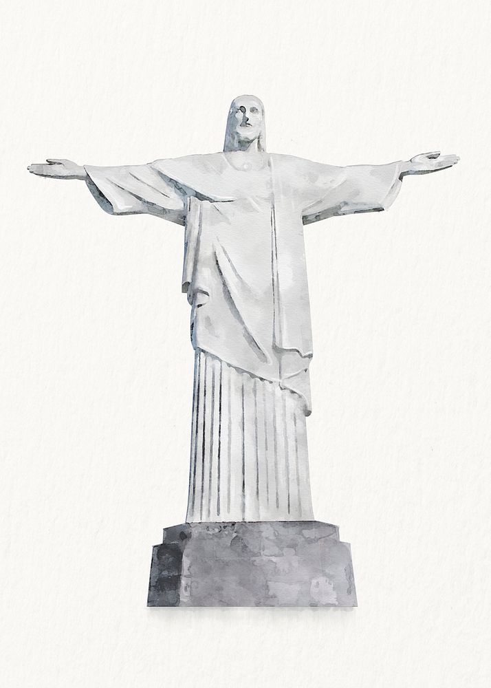 Christ the Redeemer watercolor illustration, art deco statue in Brazil