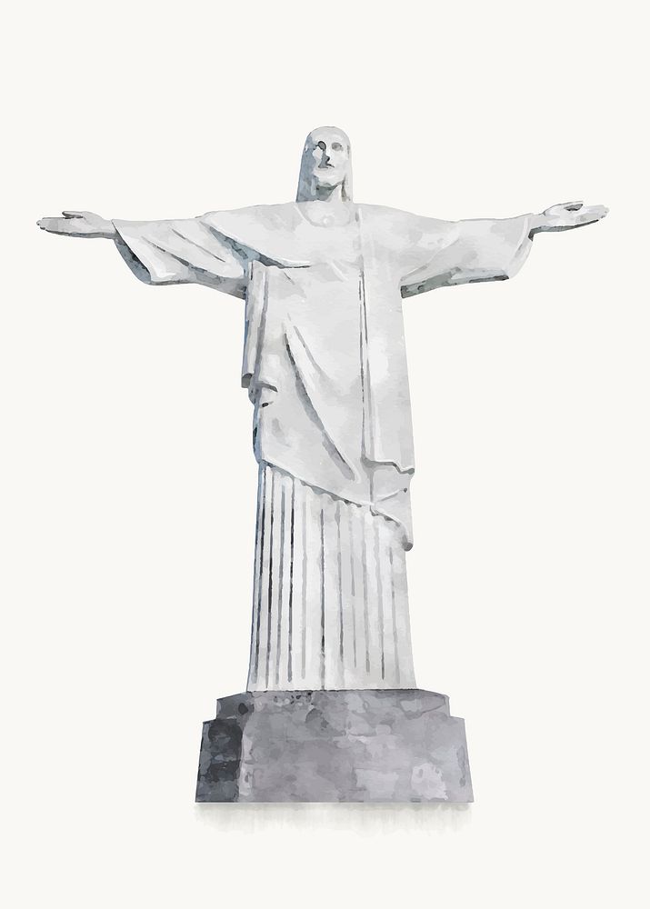Christ the Redeemer watercolor illustration, art deco statue in Brazil vector