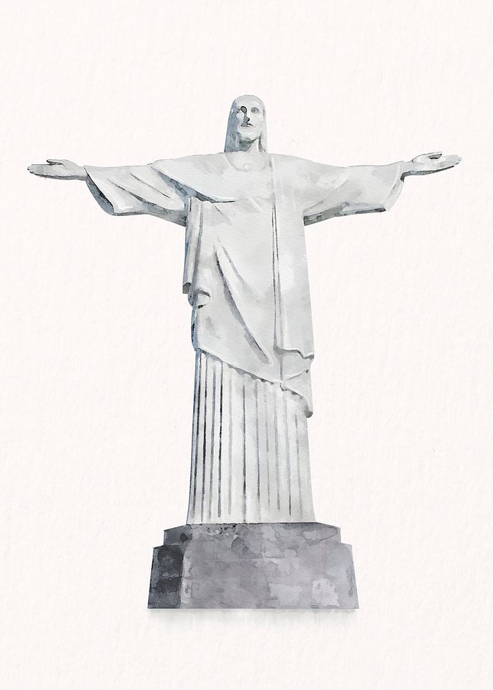 Christ the Redeemer watercolor illustration, art deco statue in Brazil psd