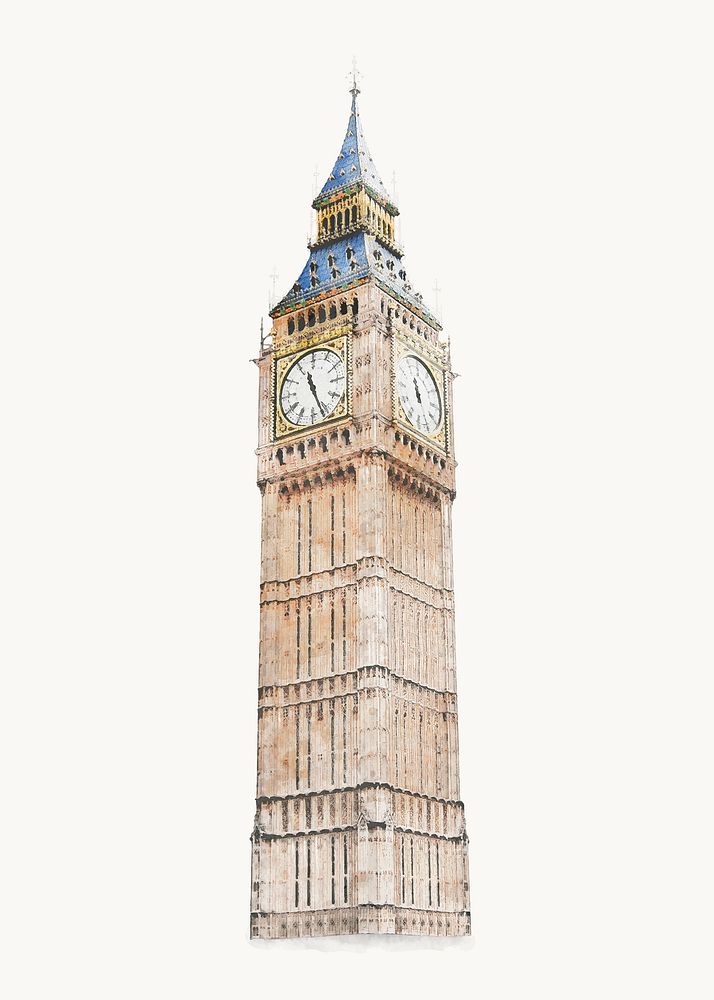 London's Big Ben tower watercolor illustration vector