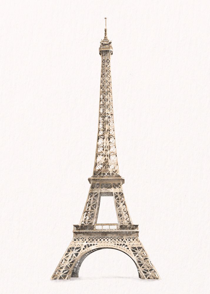 Watercolor Eiffel Tower illustration, Paris tourist attraction psd