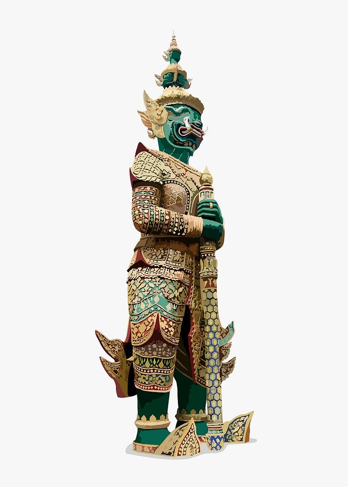 Thai guardian giant aesthetic illustration, Yaksha Thotsakan vectorize statue