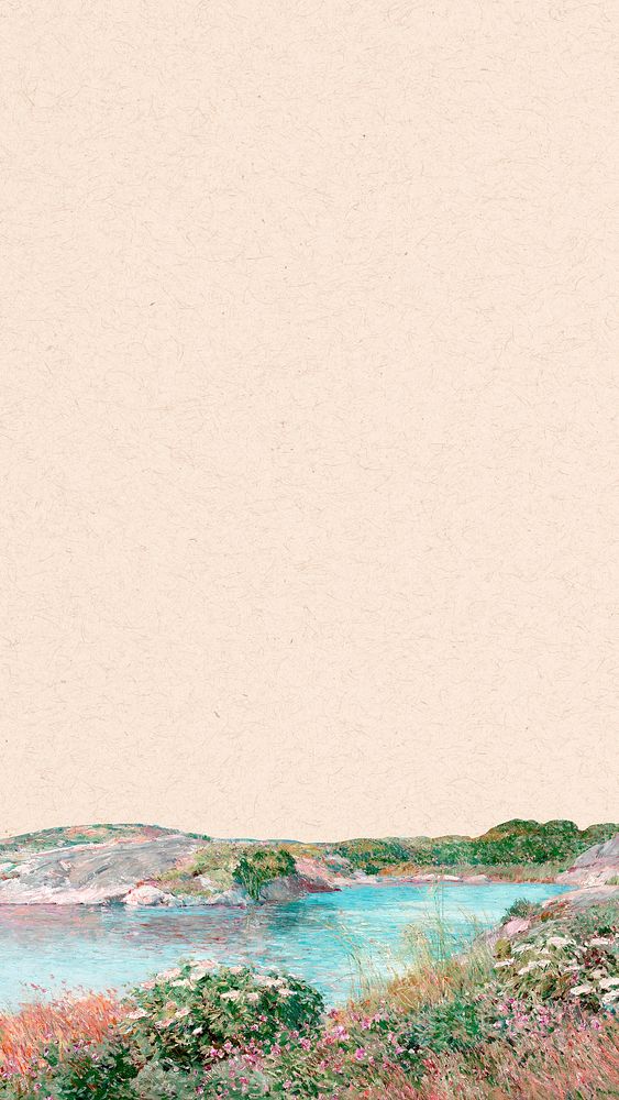 Pond nature phone wallpaper, remixed from Childe Hassam&rsquo;s artwork
