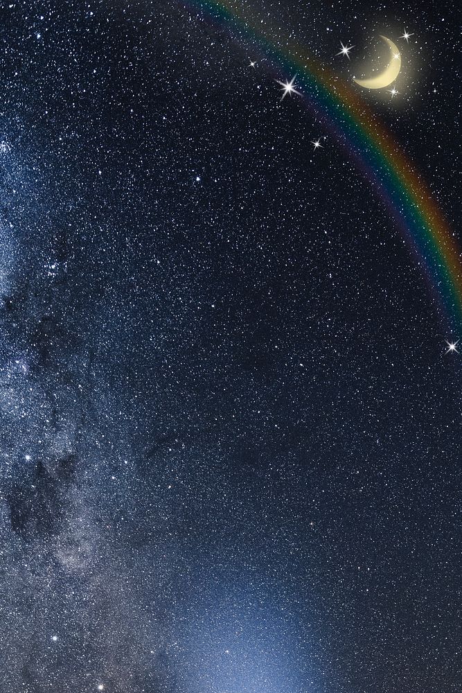 Galaxy milky way background, dark starry sky with rainbow