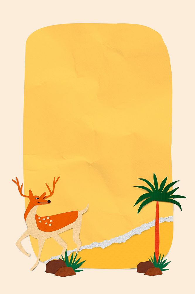 Paper craft deer frame, yellow textured background design
