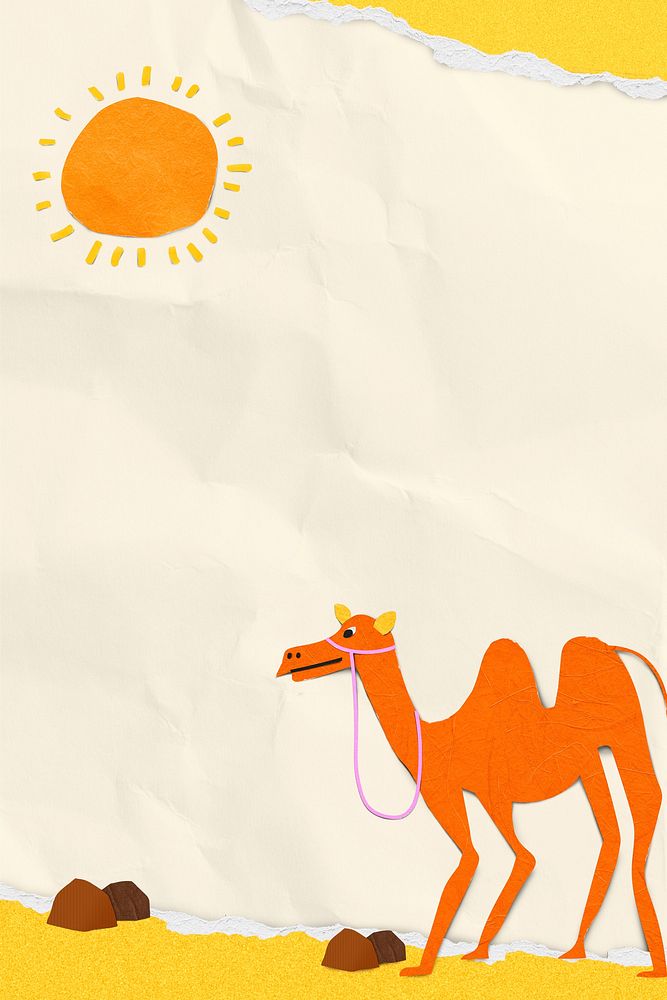 Beige background, paper craft camel in dessert design