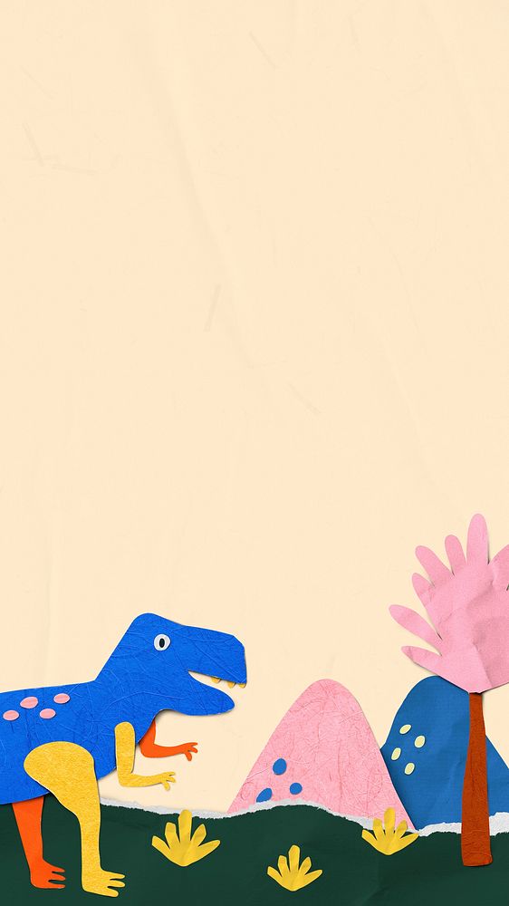Dinosaur phone wallpaper, colorful paper craft design