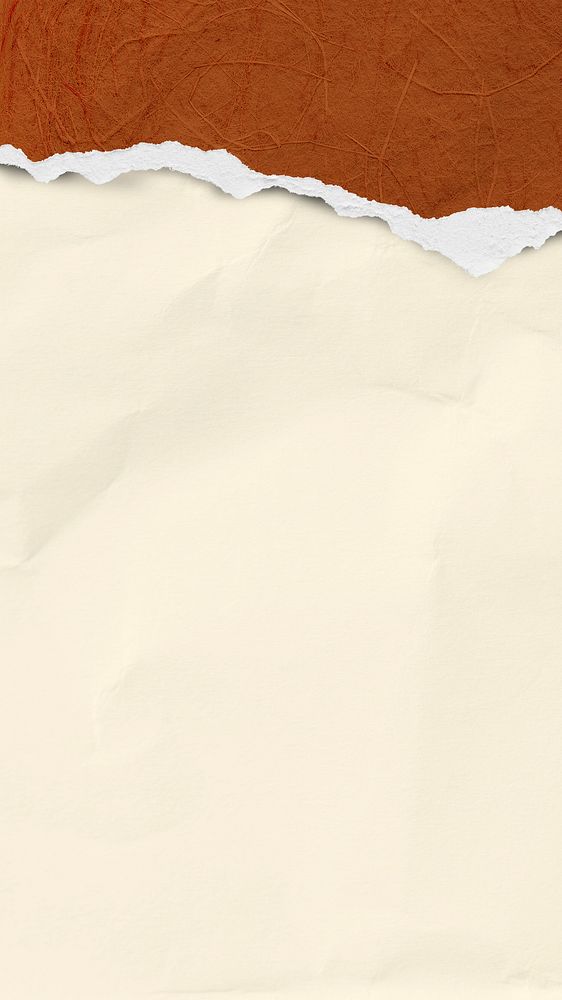 Crumpled beige paper mobile wallpaper, torn brown border