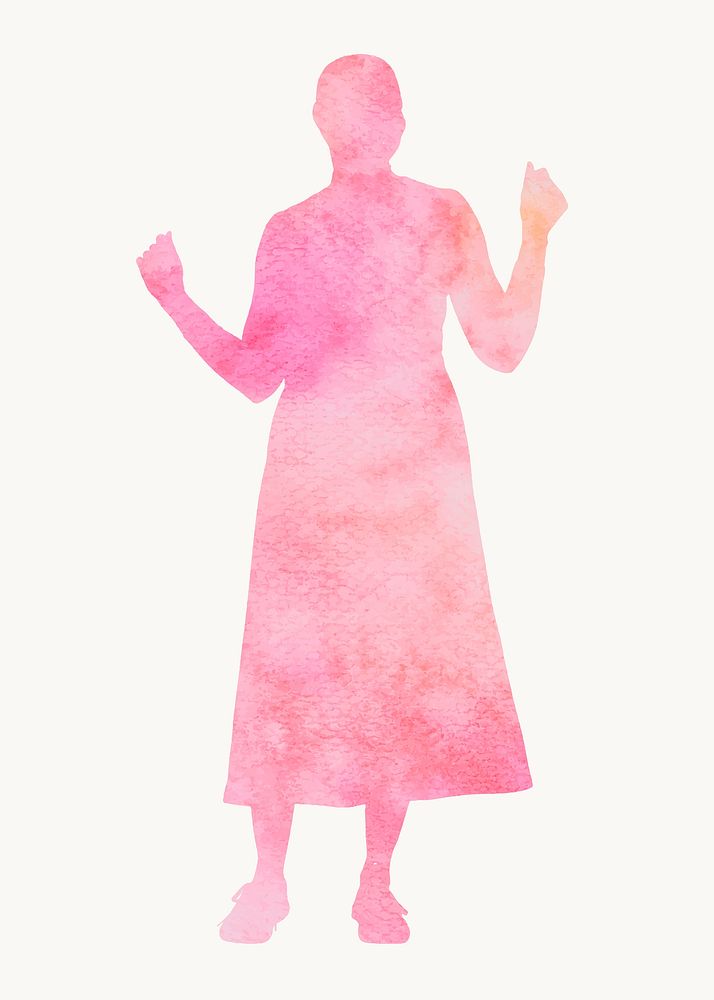 Pink woman silhouette clipart, dancing gesture vector