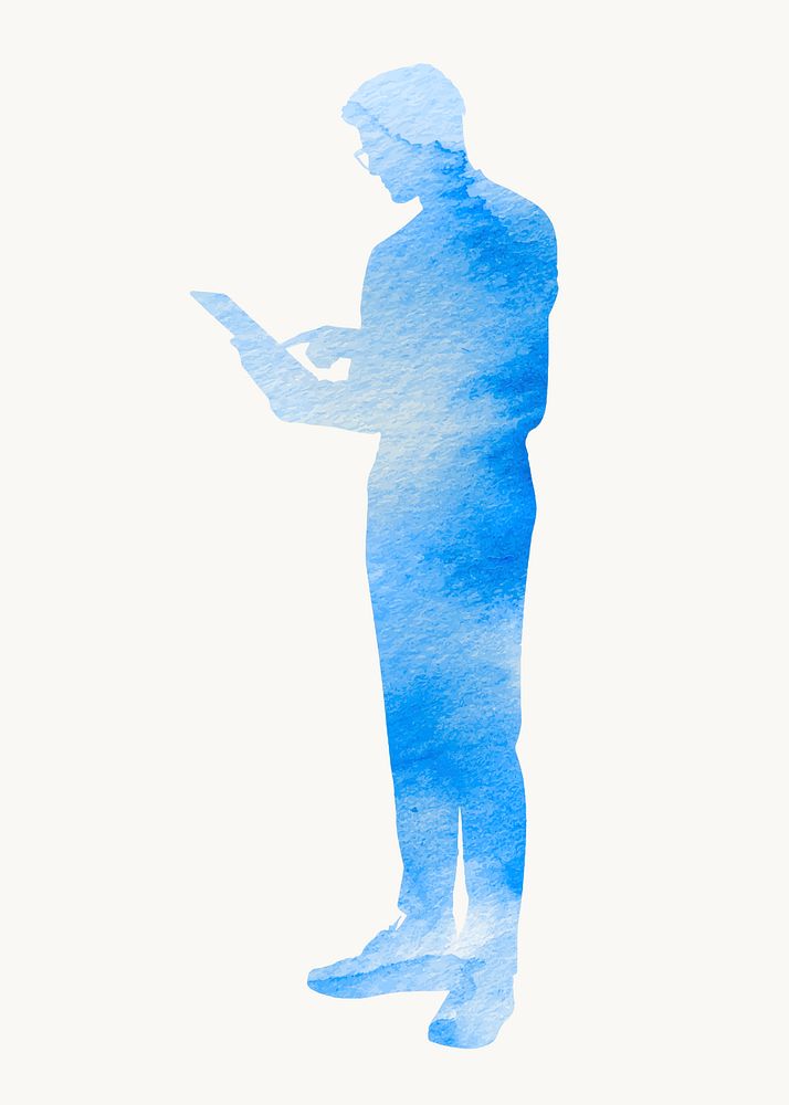 Aesthetic businessman silhouette clipart, using tablet, career concept vector
