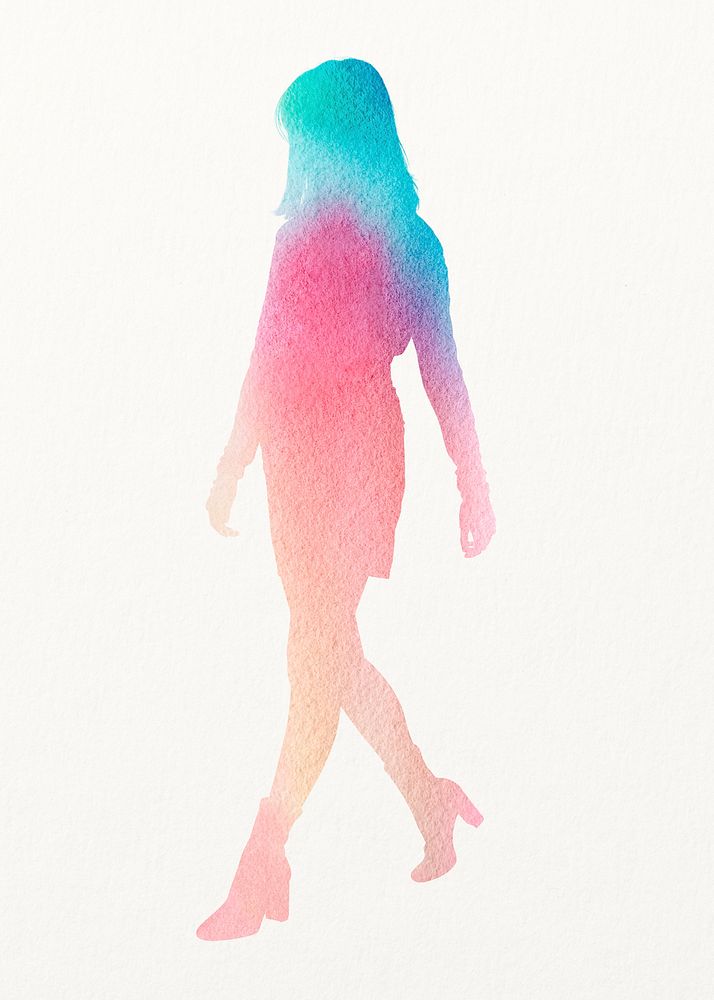 Woman walking silhouette clipart, aesthetic colorful design