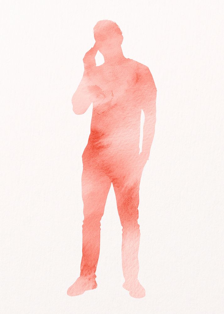 Man on the phone silhouette clipart, pastel tie dye design psd