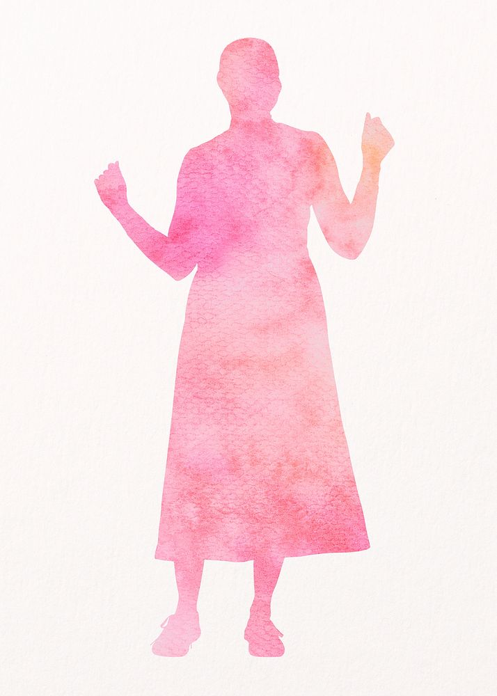 Pink woman silhouette clipart, dancing gesture watercolor psd