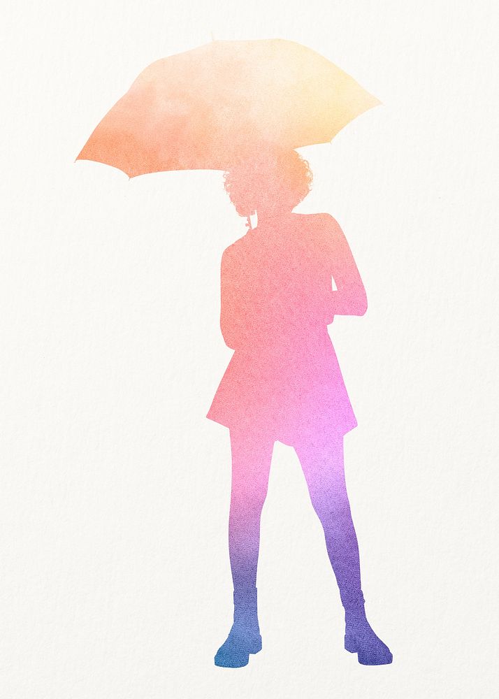 Woman holding umbrella silhouette, aesthetic illustration